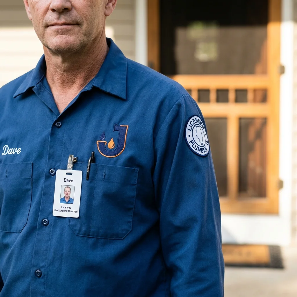 Licensed plumber showing ID badge in Peabody, MA