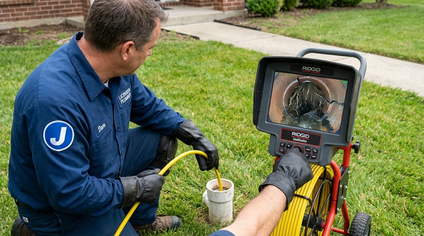 Sewer camera inspection being performed by Johns Plumbing LLC in Peabody