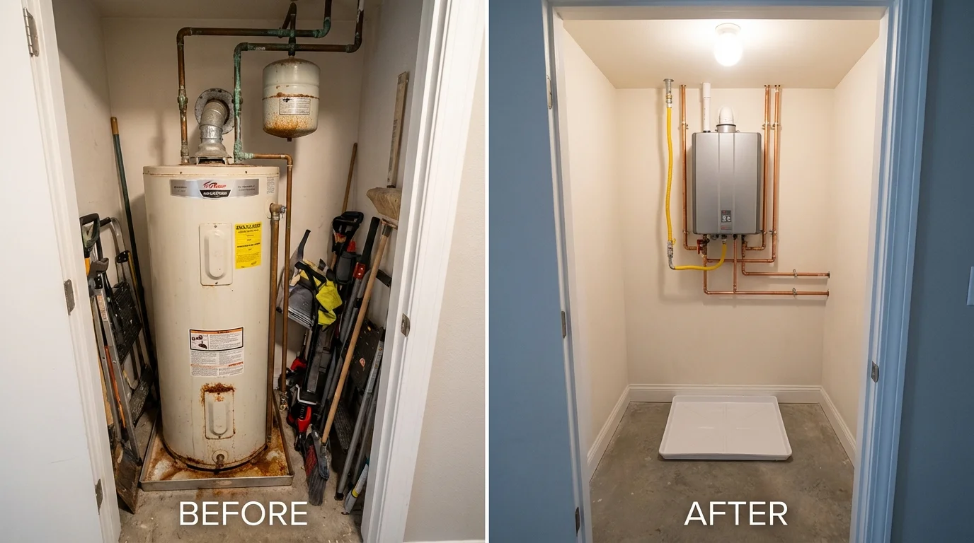 Tank water heater versus wall-mounted tankless unit comparison for Peabody, MA homeowners